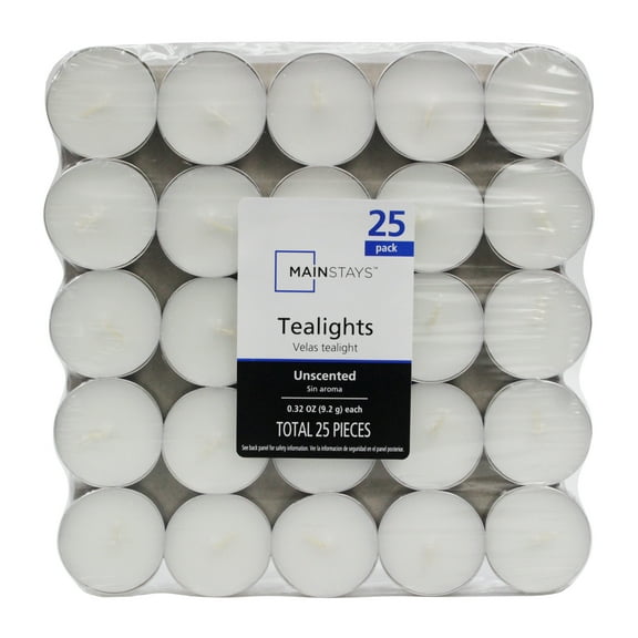 Mainstays Unscented Tealight Candles, 25 Count, White