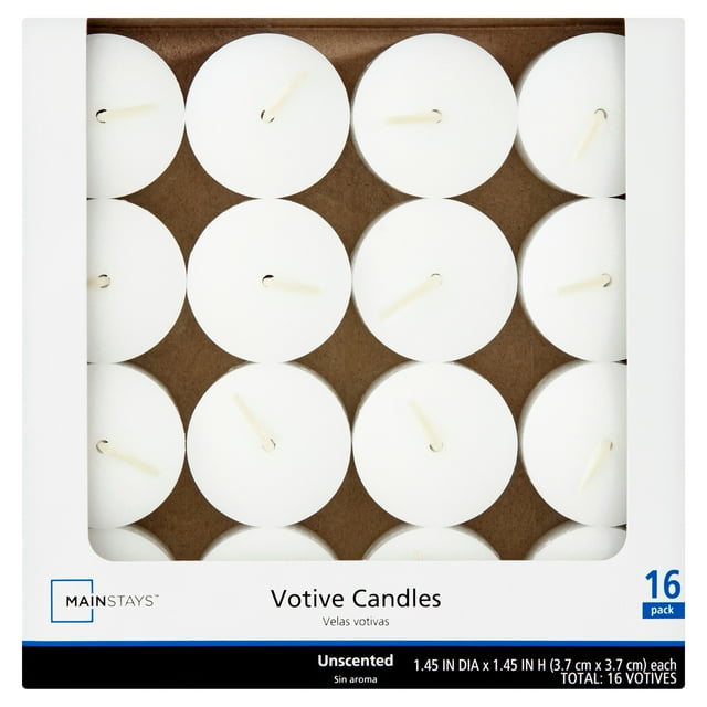 Mainstays Unscented Votive Candles, White, 16 Count