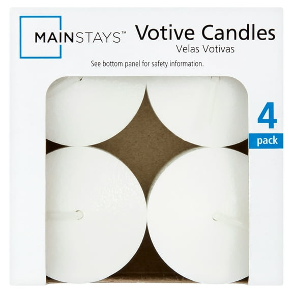 Mainstays Unscented Votive Candles, White, 4 Count