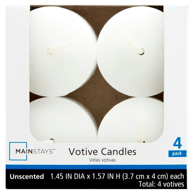 Mainstays Unscented Votive Candles, White, 4Pack