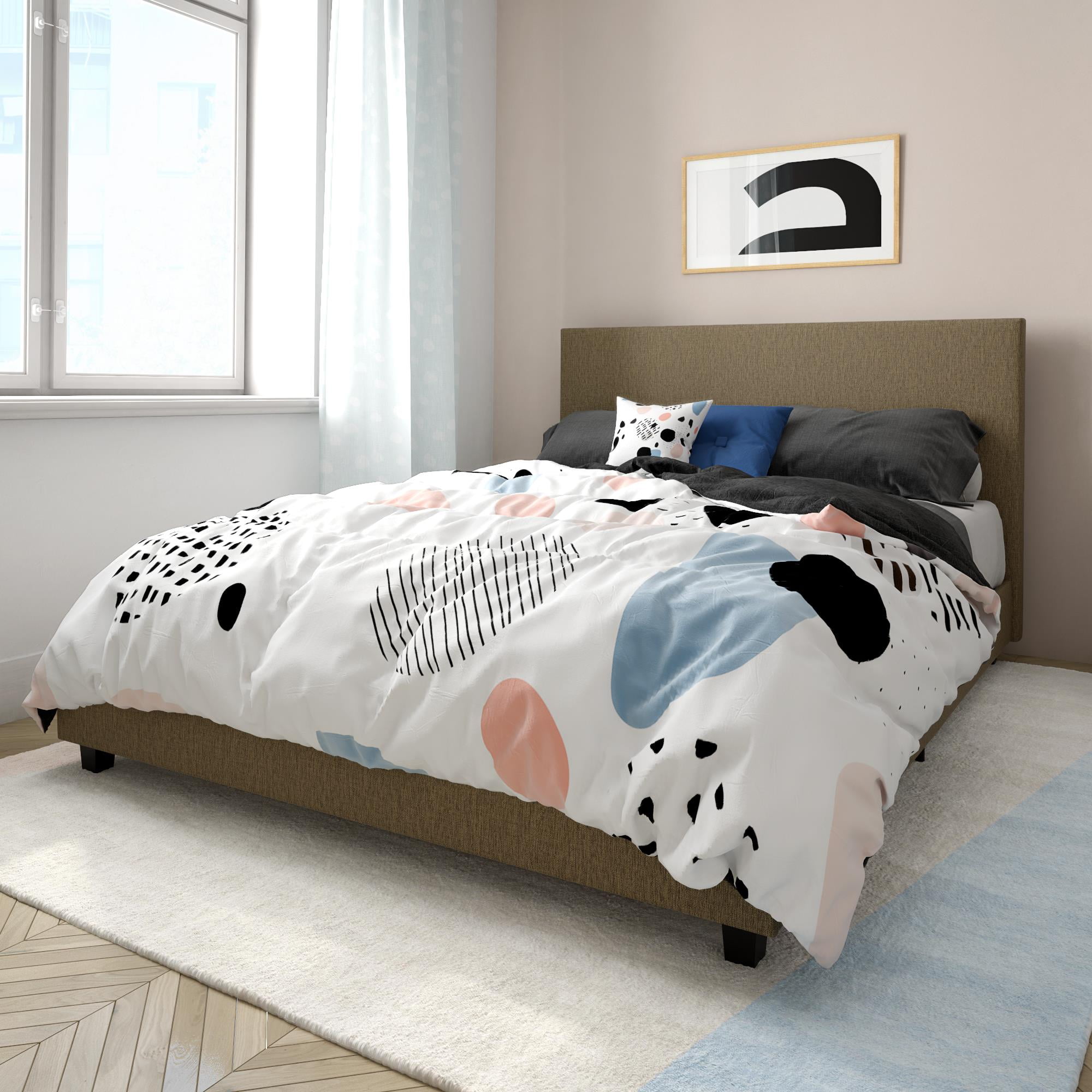 Mainstays Upholstered Bed, Queen Bed Frame, Oatmeal Linen