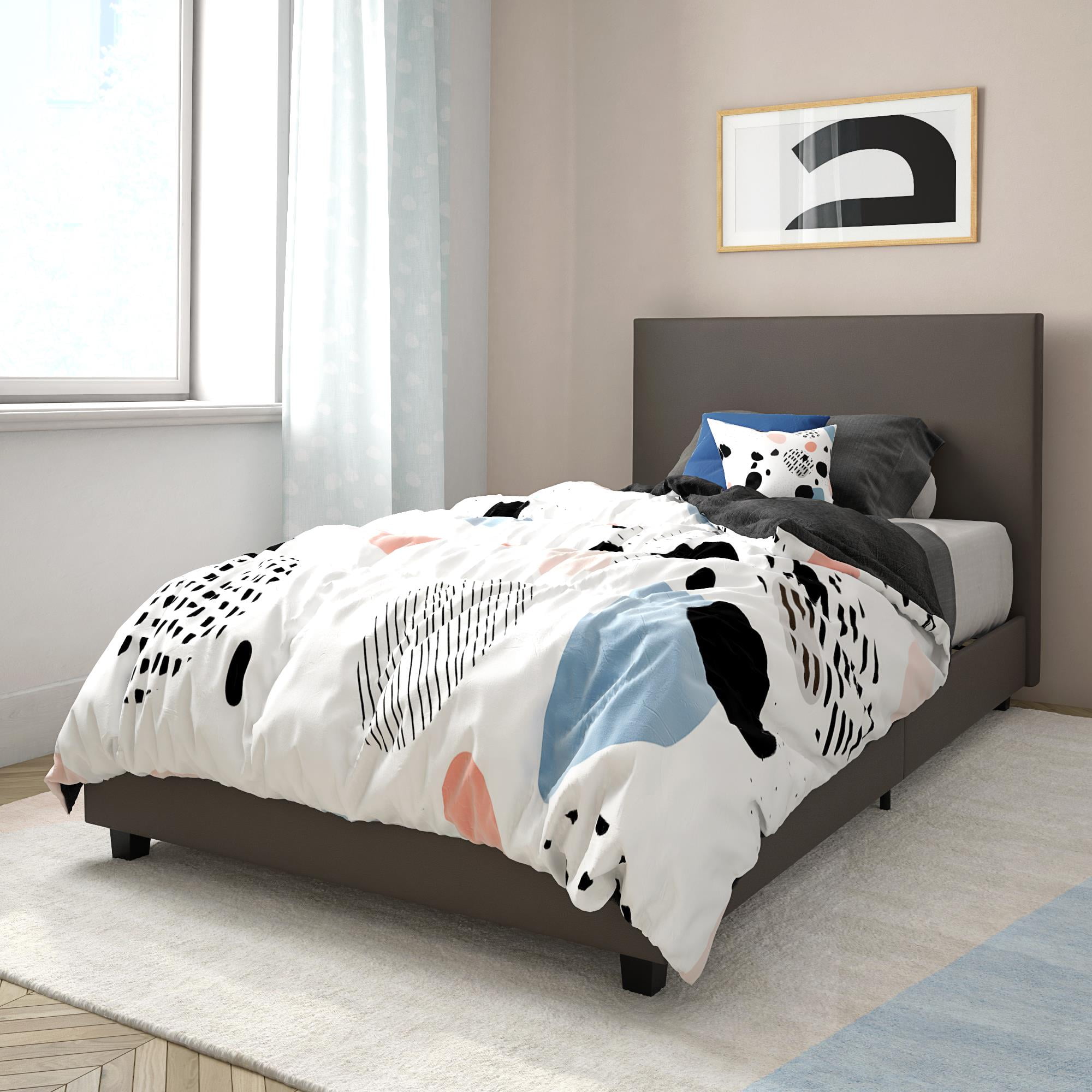 Mainstay Brandclub Mainstays Upholstered Bed Twin Size Frame Gray Faux Leather