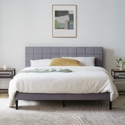Mainstays Gray Upholstered Square Tufted Platform Bed, King, No Box Spring Needed