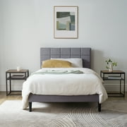 Mainstays Gray Upholstered Square Tufted Platform Bed, No Box Spring Needed, Twin