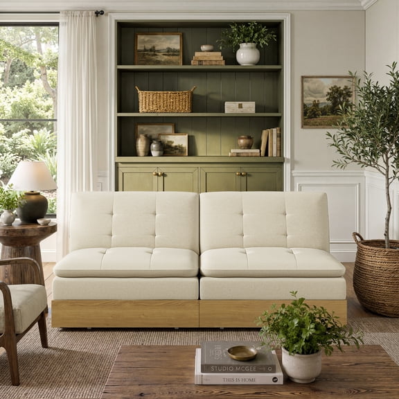 Mainstays Upholstered and Wood Storage Base Futon, Cream