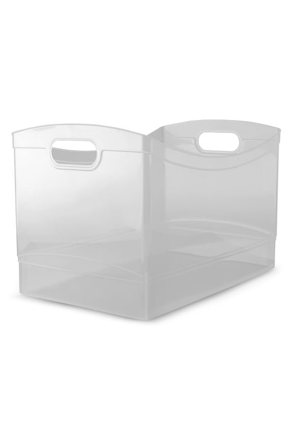 Clear Plastic Utility Storage Bin Organizer with Built-In Handles, Large Storage Container for Pantry, Closet, Cabinet and Shelf Organization, 15.3" x 10.4" x 9.8"