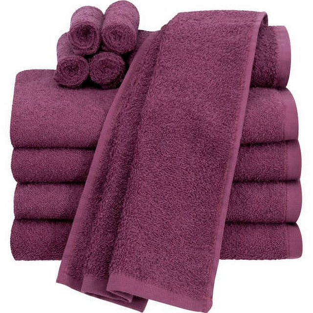 Mainstays Value Terry Cotton Bath Towel Set - 10 Piece Set, Raspberry