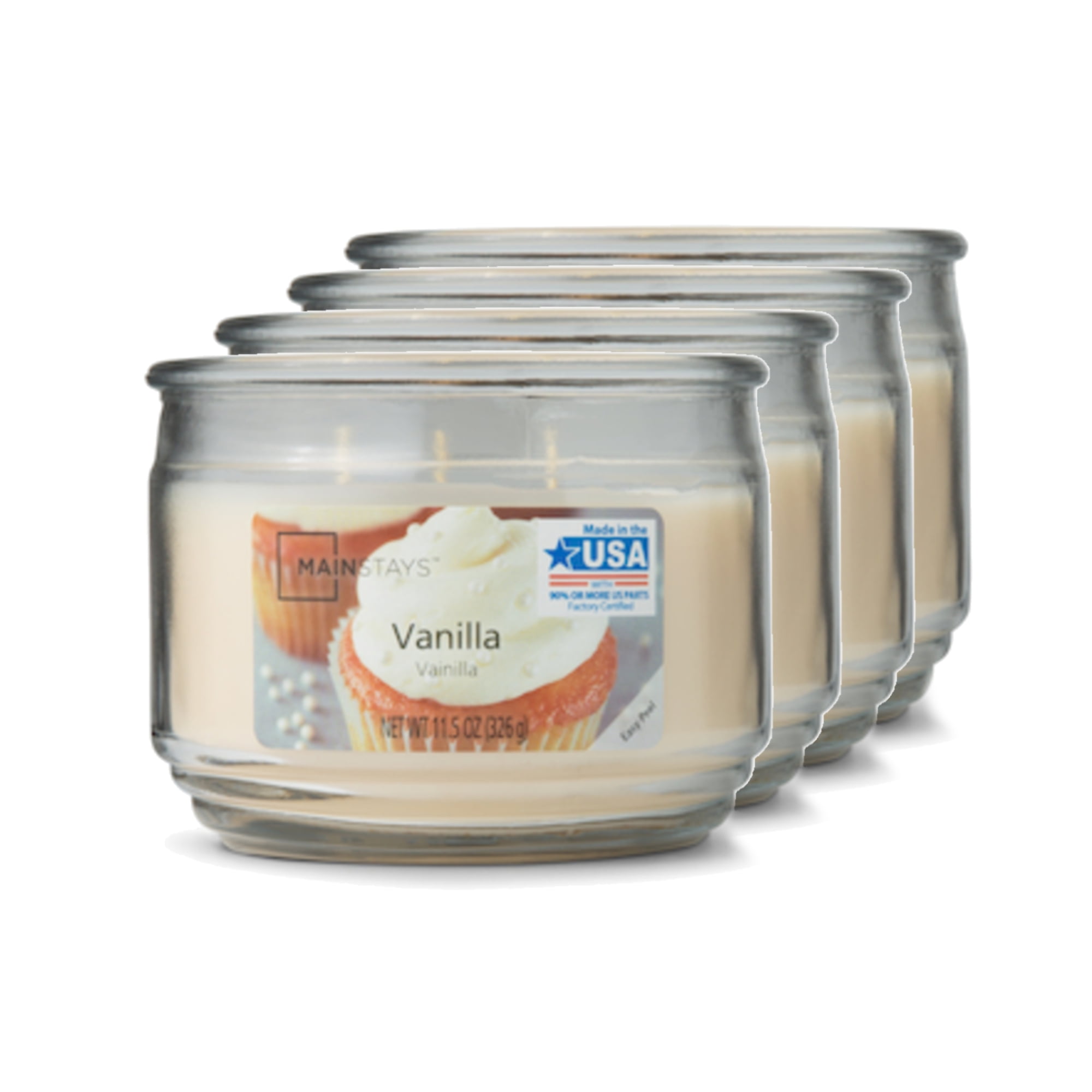 Mainstays Vanilla 3-Wick Scented Jar Candle, 11.5 oz., 4-Pack
