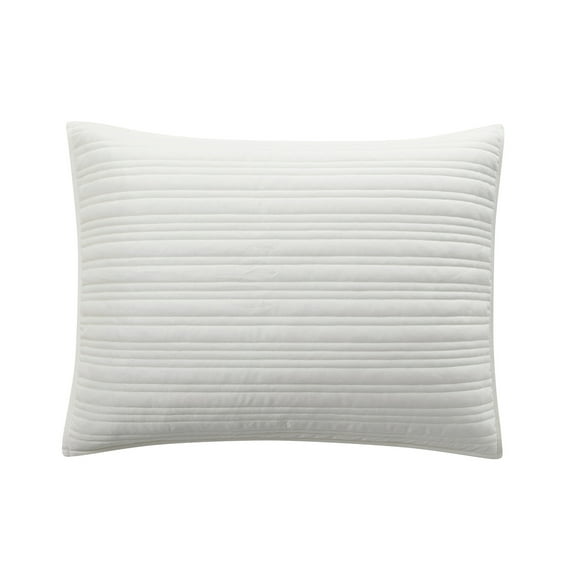 Mainstays Soft Velvet Stripe Quilted Pillow Sham, Off-White, Standard/Queen, 1 Pack, All Ages