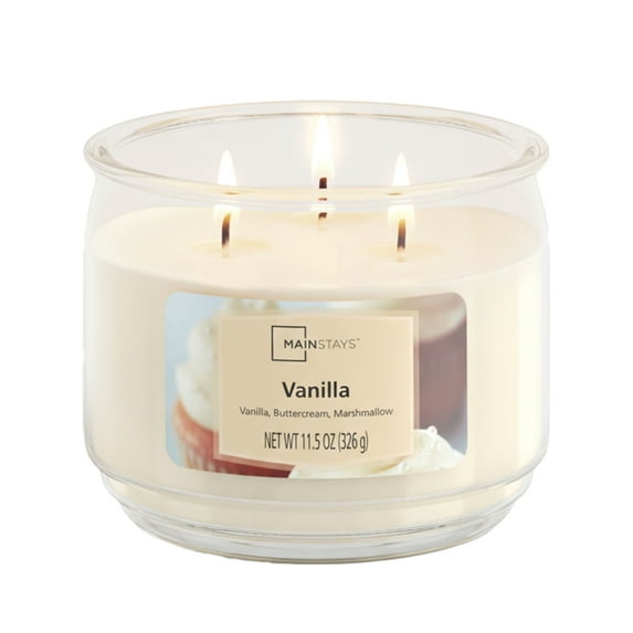 Mainstays 3-Wick Scented Glass Jar Candle, Vanilla, 11.5oz.