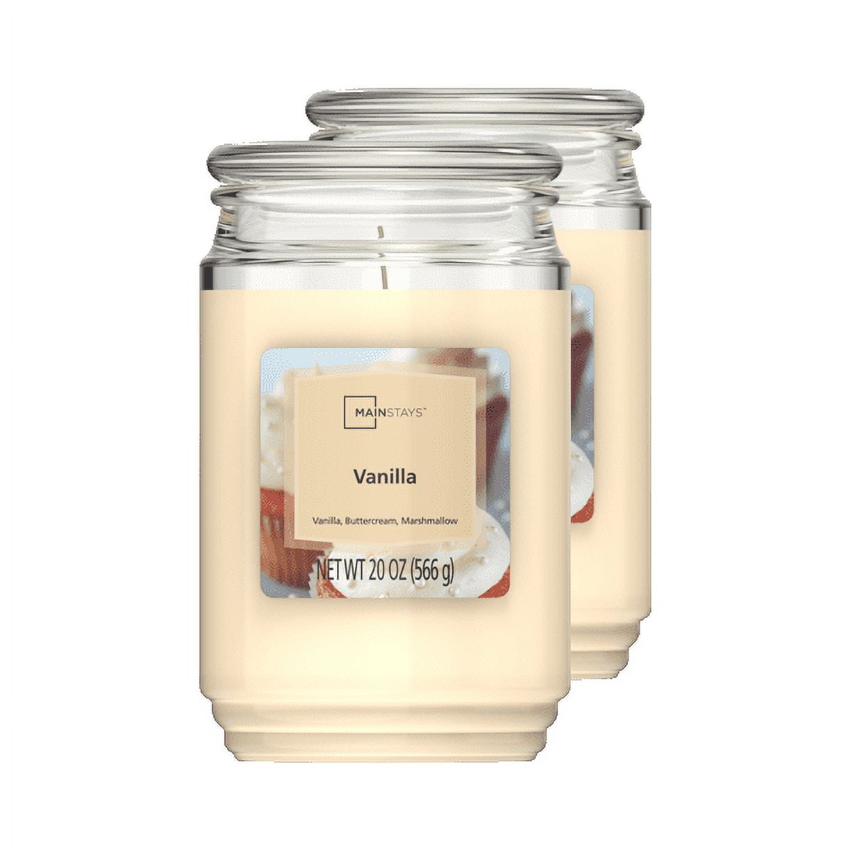 Mainstays Vanilla Scented Single-Wick Large Glass Jar Candle, 20 oz., 2-Pack