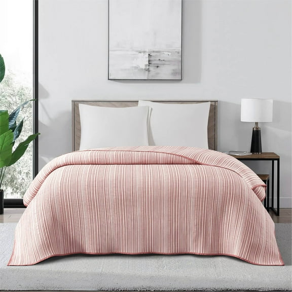 Mainstays Essentials Full/Queen Stripe Quilt, Red Rust Coverlet, Lightweight & Reversible Bedding