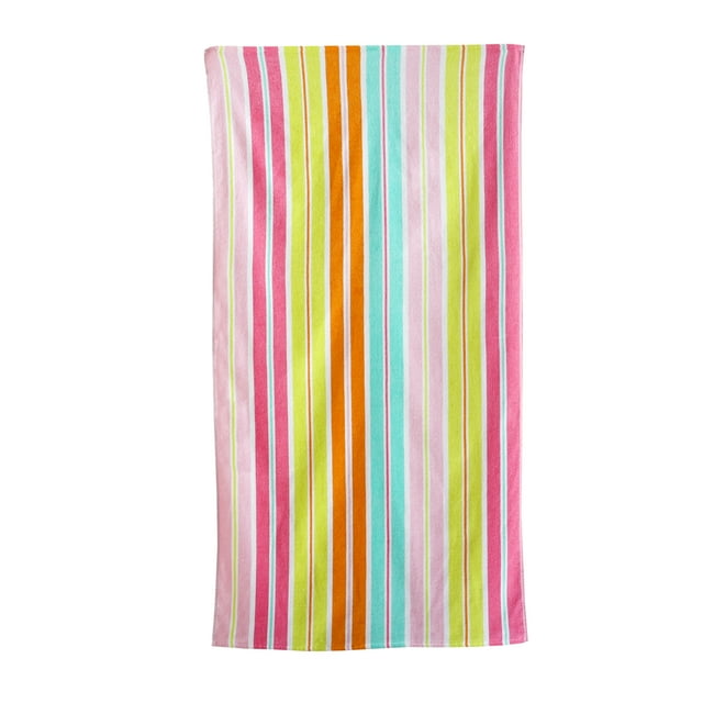 Mainstays Velour Beach Towel, Midistripe, Pink, 28x60