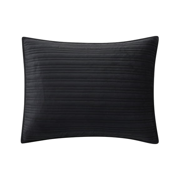 Mainstays Soft Velvet Stripe Quilted Pillow Sham, Rich Black, Standard/Queen, 1 Pack, All Ages