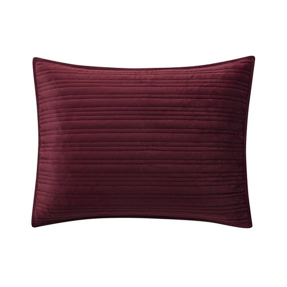 Mainstays Soft Velvet Stripe Quilted Pillow Sham, Luscious Merlot, Standard/Queen, 1 Pack, All Ages