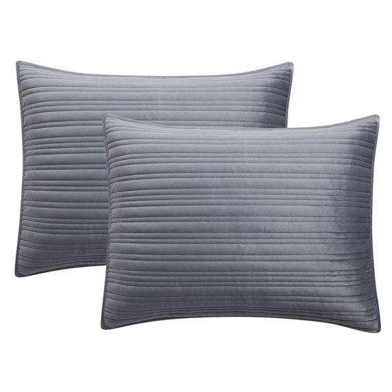 Mainstays Soft Velvet Stripe Quilted Pillow Sham, Soothing Grey, Standard/Queen, 2 Pack, All Ages