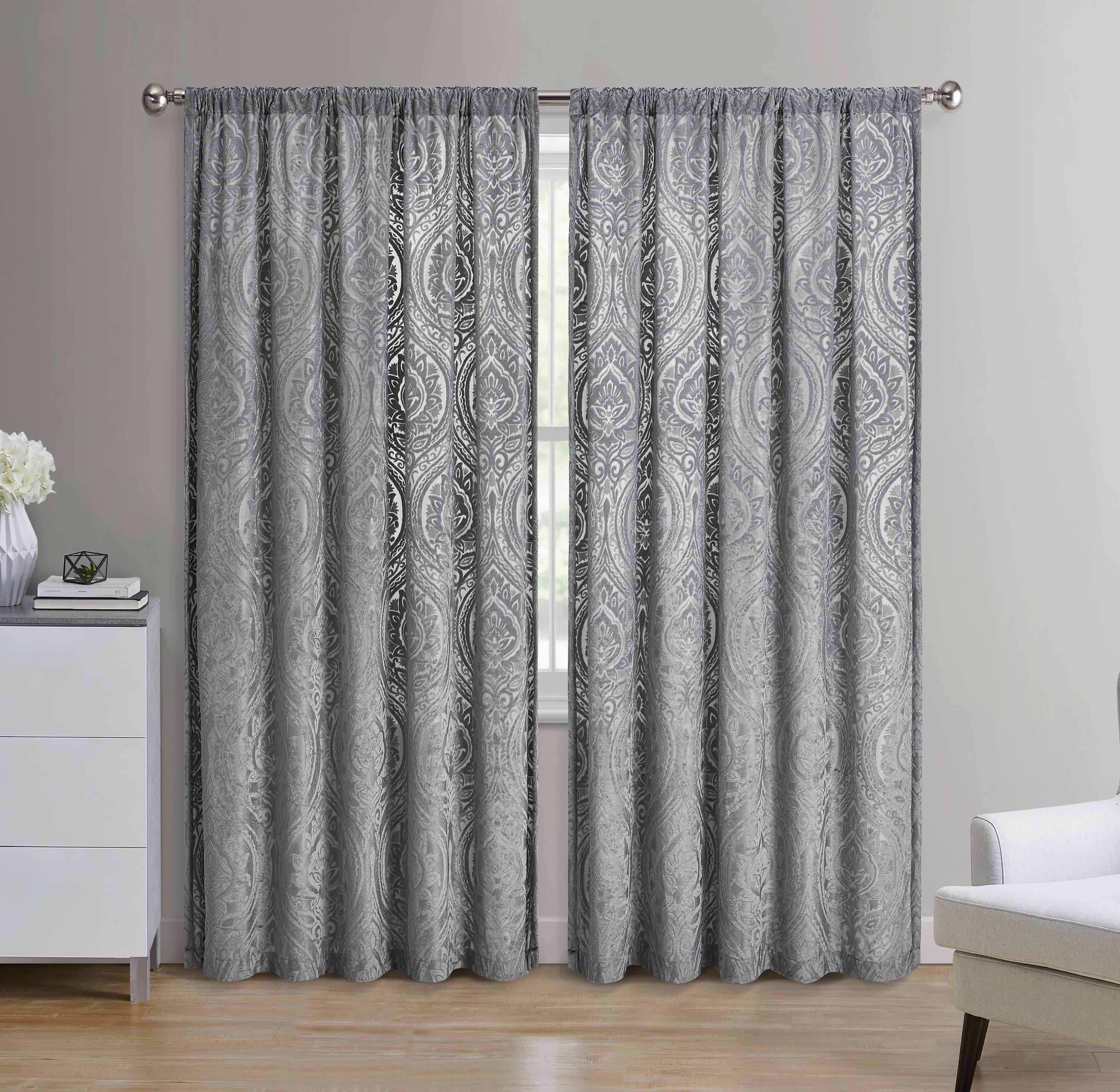 Mainstays Velvet Sheer Ogee Burnout Rod Pocket Single Curtain Panel, 54" x 84", Grey