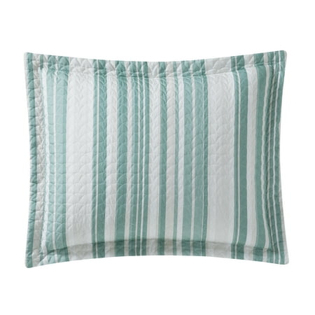 Mainstays Green Vertical Stripe Quilt Sham, Reversible, King, 1 pack, Adult/Teen