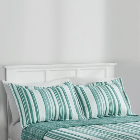 Mainstays Green Vertical Stripe Quilt Sham, Reversible, Standard/Queen, 2 pack, Adult/Teen