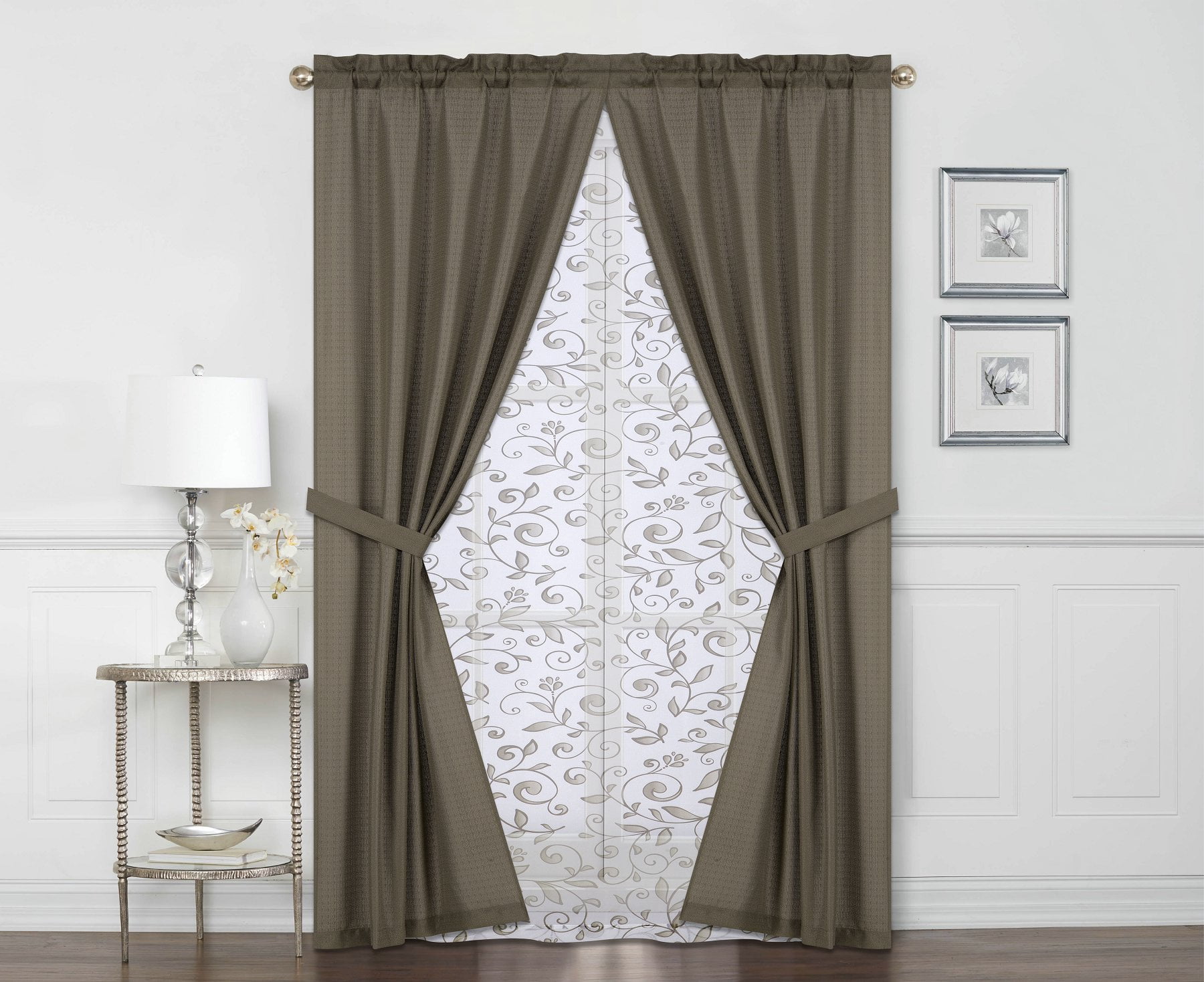 Mainstays Violet Solid & Sheer Curtains, 37” x 63” (6 Panels)