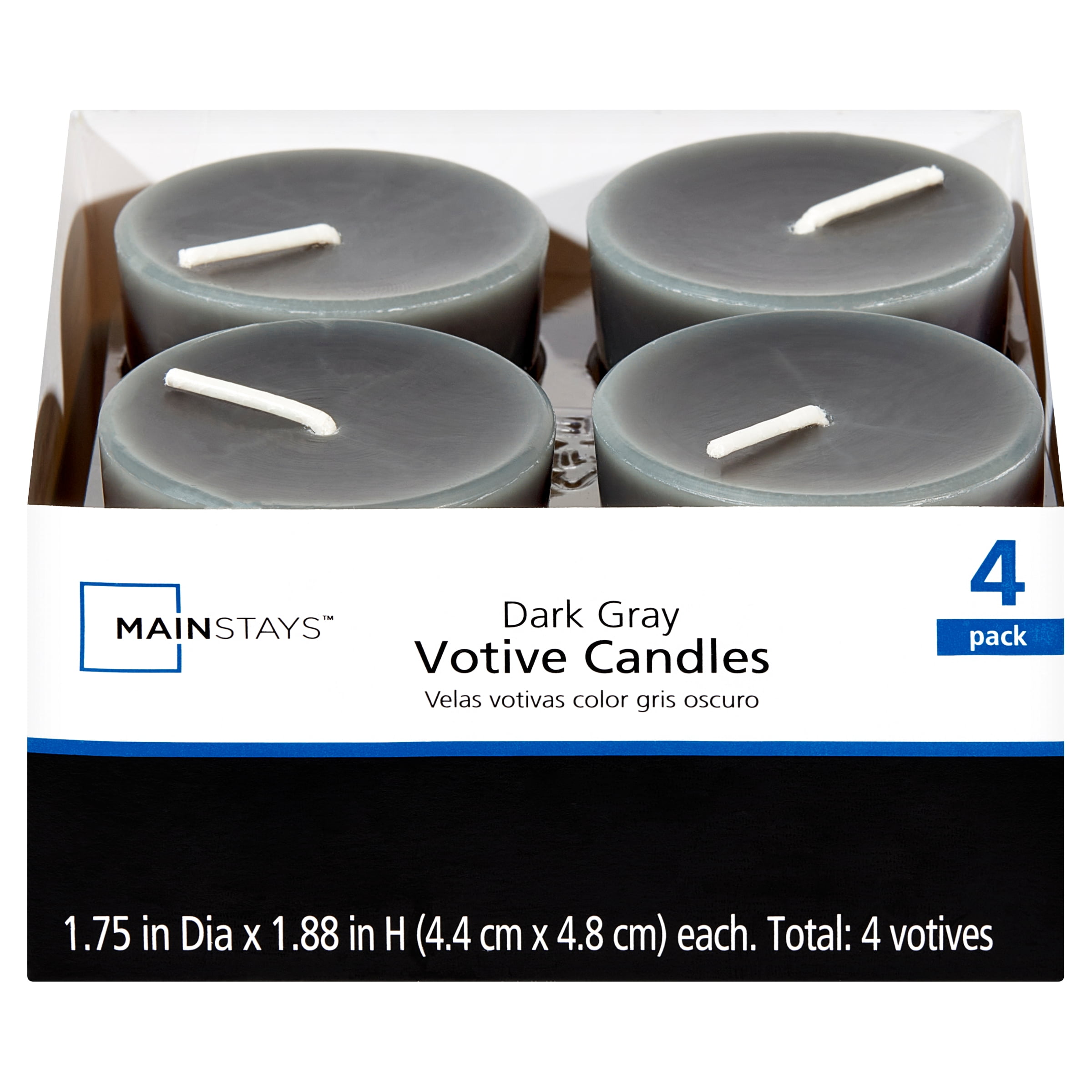 Mainstays Votive Candles, Dark Gray, 4 Count