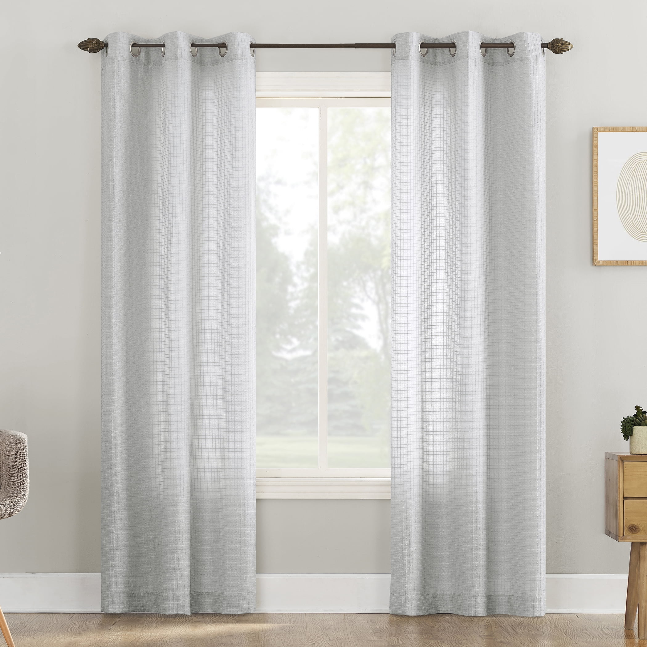 Mainstays Waffle Texture Semi-Sheer Curtain Panel Pair, Set of 2, Silver, 38"W x 84"L