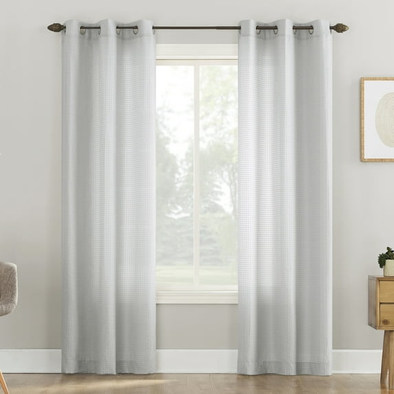 Mainstays Waffle Texture Semi-Sheer Curtain Panel Pair, Set of 2, Silver, 38"W x 96"L
