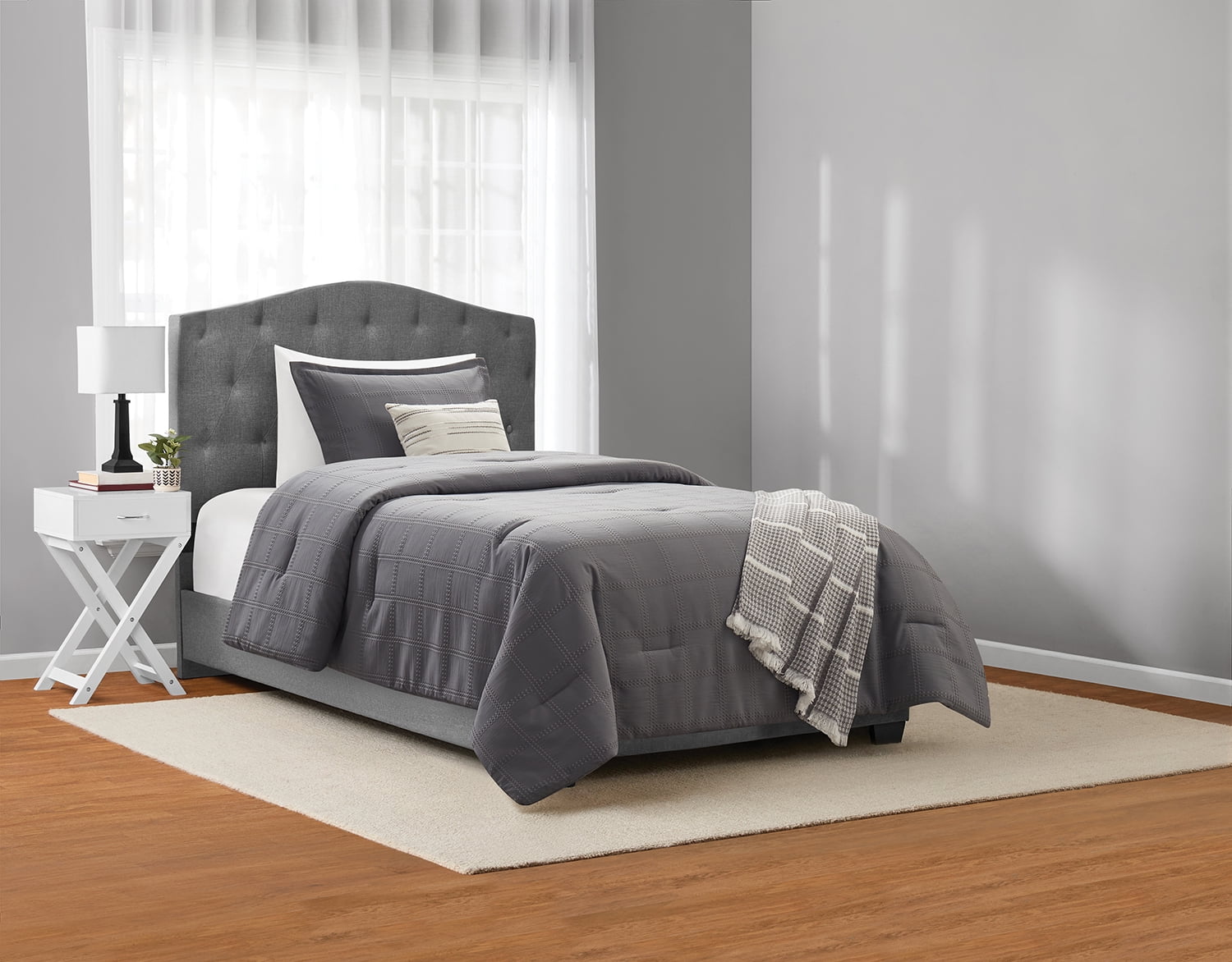 Mainstays Waffle Check 4-Piece Grey Comforter Set, Twin/Twin XL