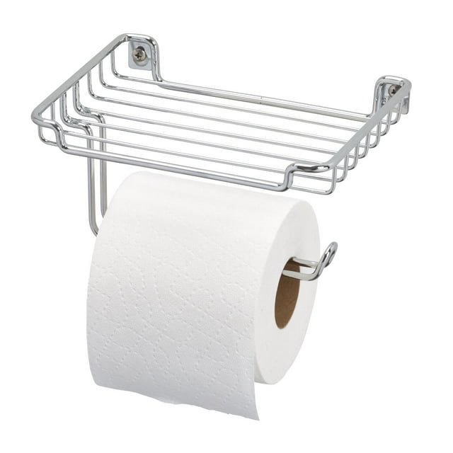Mainstays Wall Mount Toilet Paper Dispenser with Shelf, 7.2" x 5.23" x 3.77", Chrome