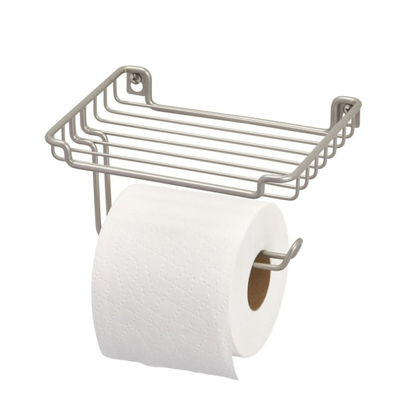 Mainstays Wall Mount Toilet Paper Dispenser with Shelf, 7.2" x 5.3" x 3.8", Satin