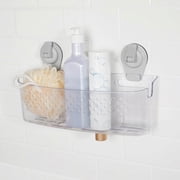 Mainstays Wall-Mounted Extra-Large Suction Bath Basket, Easy to Install Shower Organizer, Clear
