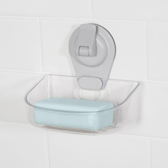 Mainstays Clear Wall-Mounted Suction Soap Dish, Easy to Install Soap Holder, No Tools