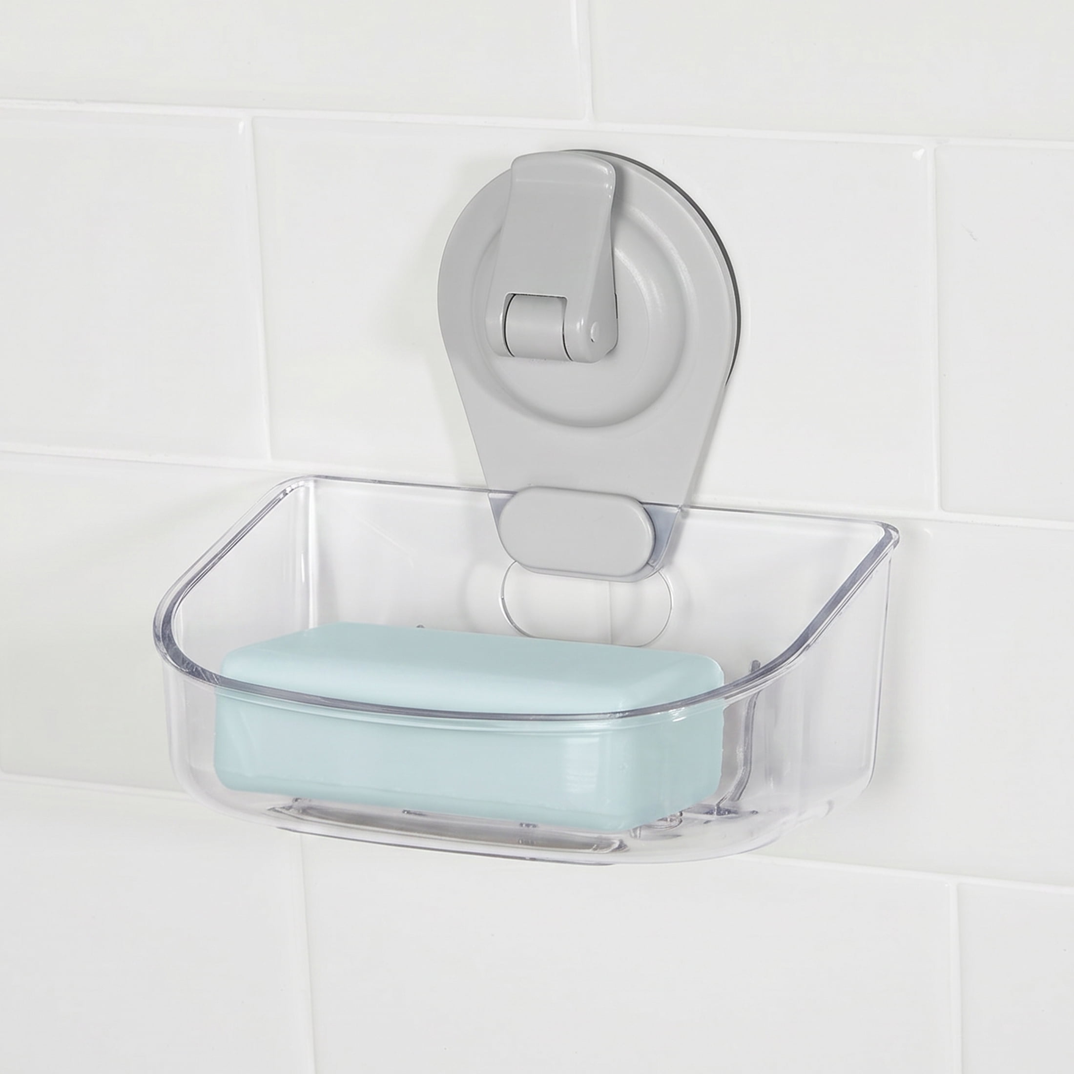 Mainstays Wall-Mounted Suction Soap Dish, Easy to Install, No Tools Needed, Clear