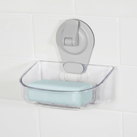 Mainstays Wall-Mounted Suction Soap Dish, Easy to Install, No Tools Needed, Clear