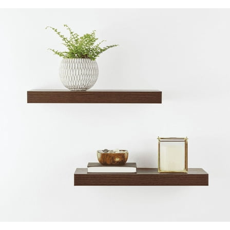 Mainstays Walnut 16.5" Wood Floating Shelves, Set of 2