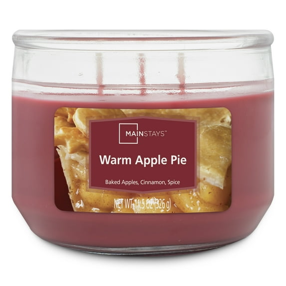 Mainstays Warm Apple Pie Scented 3-Wick Glass Jar Candle, 11.5 oz