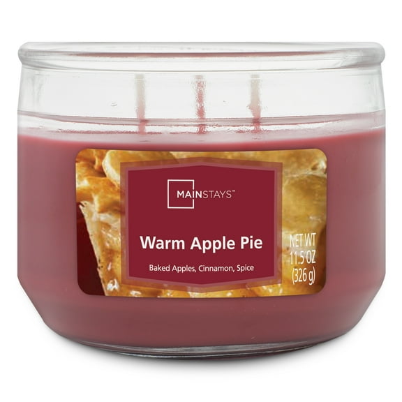 Mainstays Warm Apple Pie Scented 3-Wick Glass Jar Candle, 11.5 oz