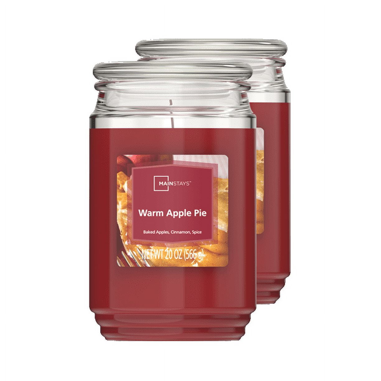Mainstays Warm Apple Pie Scented Single-Wick Large Glass Jar Candle, 20 oz, 2-Pack
