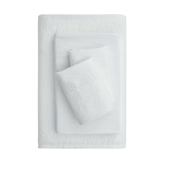 Mainstays Washed Ultra Soft Microfiber Bed Sheet Set, Full, Arctic White, 4 Piece