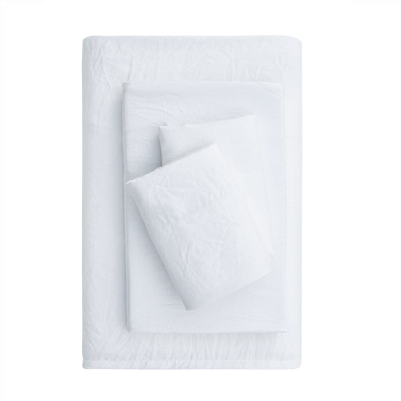 Mainstays Washed Ultra Soft Microfiber Bed Sheet Set, Full, Arctic White, 4 Piece