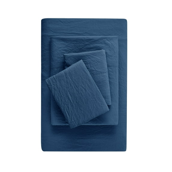 Mainstays Washed Ultra Soft Microfiber Bed Sheet Set, Full, Washed Indigo, 4 Piece