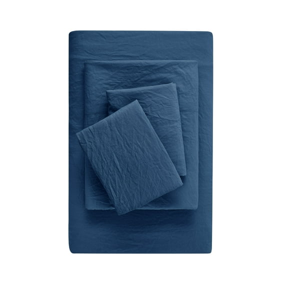 Mainstays Washed Ultra Soft Microfiber Bed Sheet Set, Full, Washed Indigo, 4 Piece