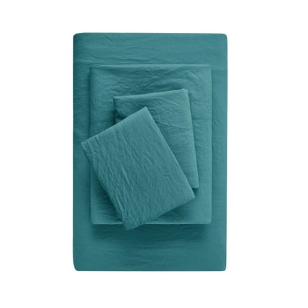 Mainstays Washed Ultra Soft Microfiber Bed Sheet Set, King, Cool Water, 4 Piece
