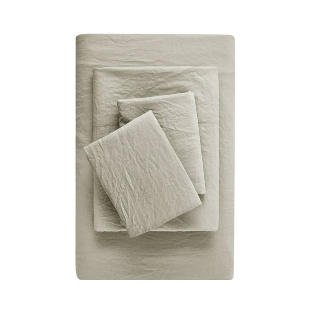 Mainstays Washed Ultra Soft Microfiber Bed Sheet Set, King, Papyrus Biege, 4 Piece