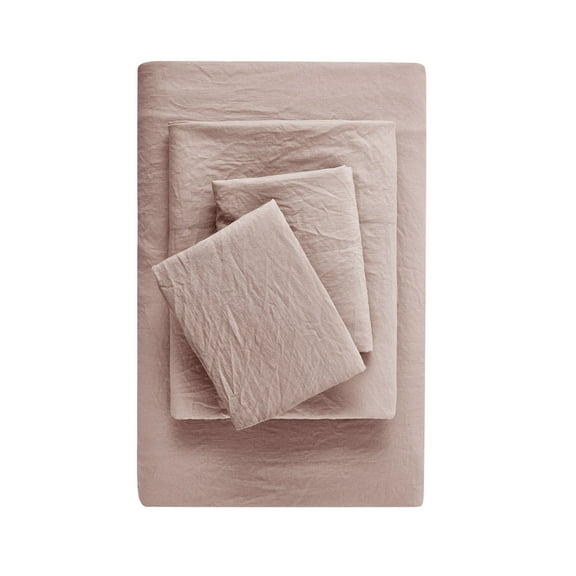 Mainstays Washed Ultra Soft Microfiber Bed Sheet Set, King, Pink Blush, 4 Piece