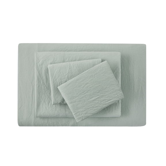 Mainstays Washed Ultra Soft Microfiber Bed Sheet Set, King, Soft Sea, 4 Piece