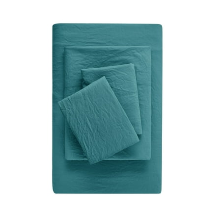 Mainstays Washed Ultra Soft Microfiber Bed Sheet Set, Queen, Cool Water, 4 Piece