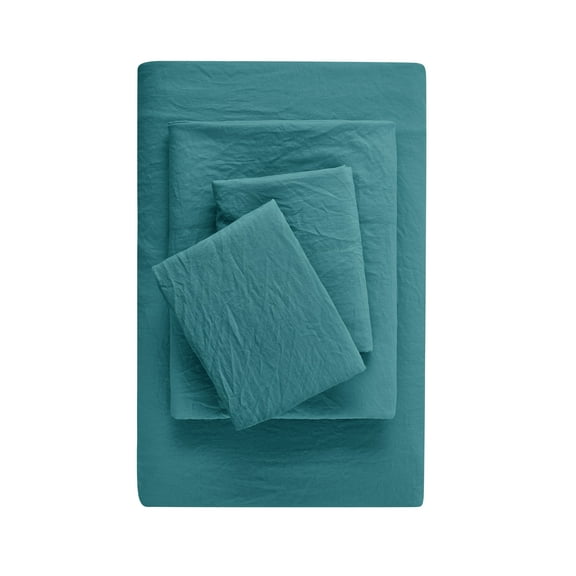 Mainstays Washed Ultra Soft Microfiber Bed Sheet Set, Queen, Cool Water, 4 Piece