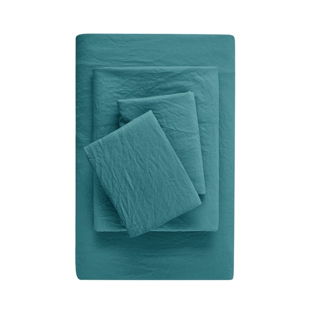Mainstays Washed Ultra Soft Microfiber Bed Sheet Set, Queen, Cool Water, 4 Piece