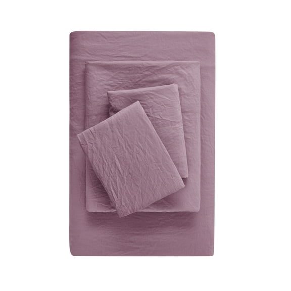 Mainstays Washed Ultra Soft Microfiber Bed Sheet Set, Queen, Lilac Bloom, 4 Piece